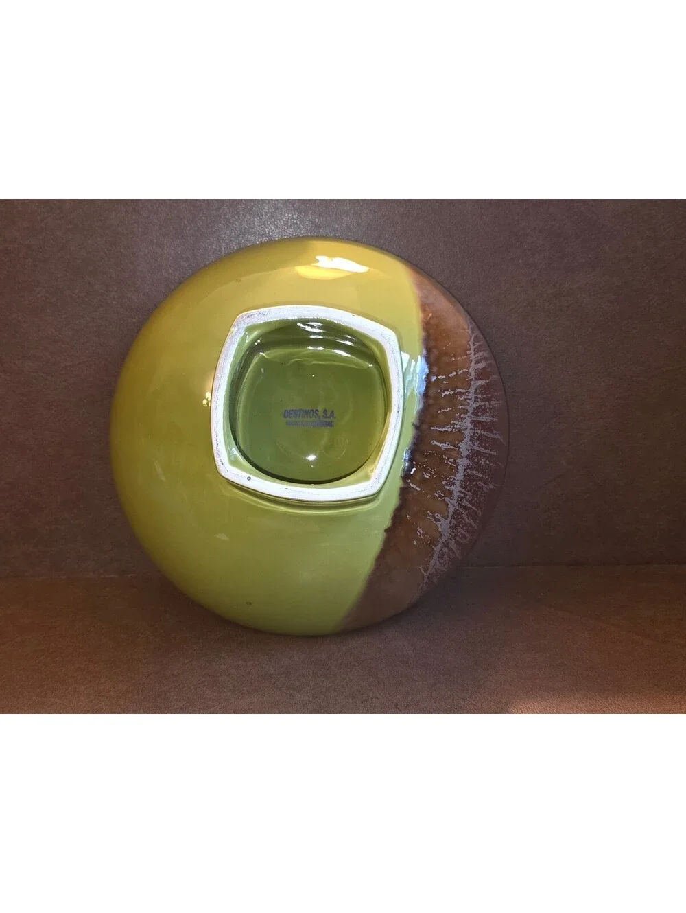 Destinos S.A. Ceramic Pedestal Bowl Portugal Green & Brown Glaze